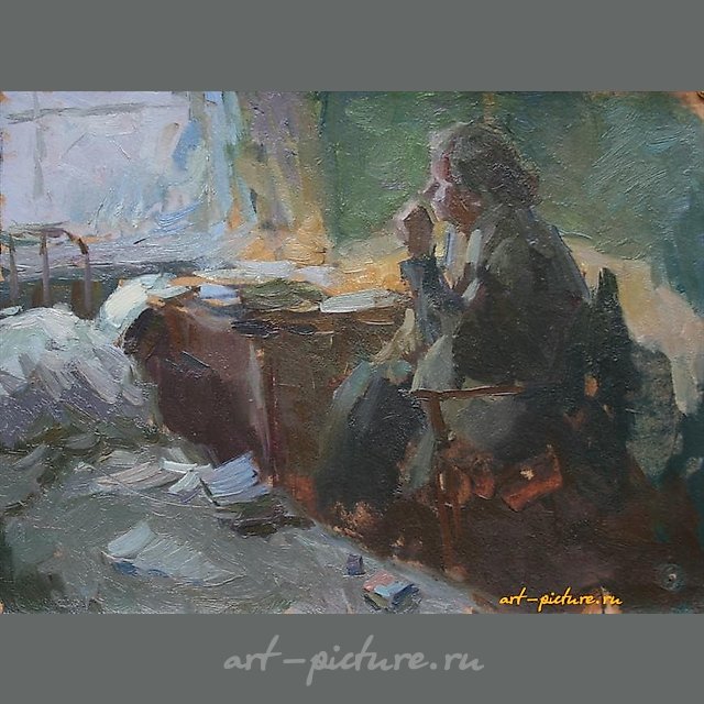 Учительница. Картон, масло. 26 х 35 см