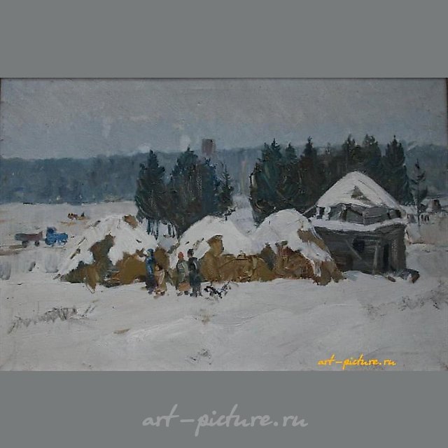 Стоги зимой. Холст, масло. 40 х 60 см
