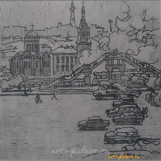 Смоленск. Переходной мост. Офорт. 21 х 21 см.