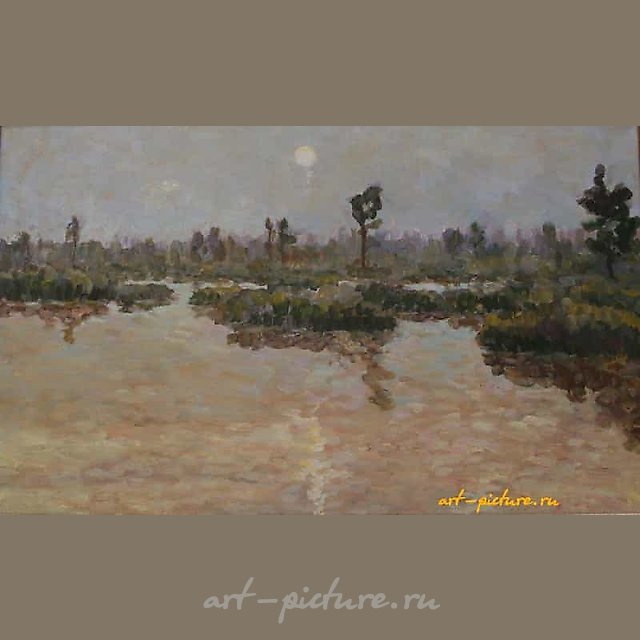 Сумерки на болоте. Луна. Холст, масло. 42 х 68 см.
