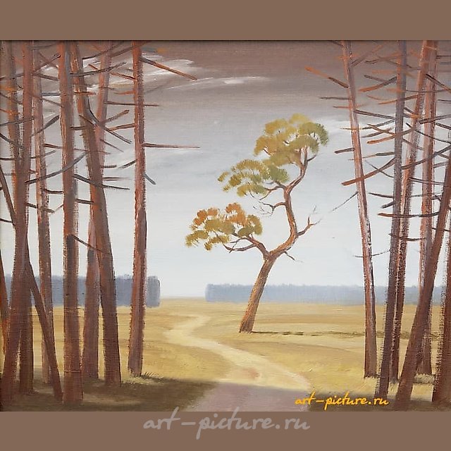 Пейзаж с одиноко стоящим деревом масло, холст