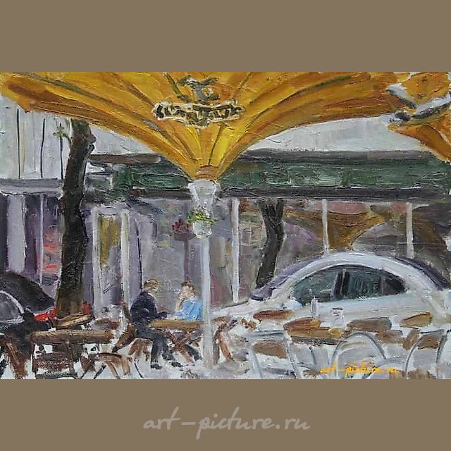 Литва. Вильнюс. Встреча. Картон, масло. 20 х 30 см.