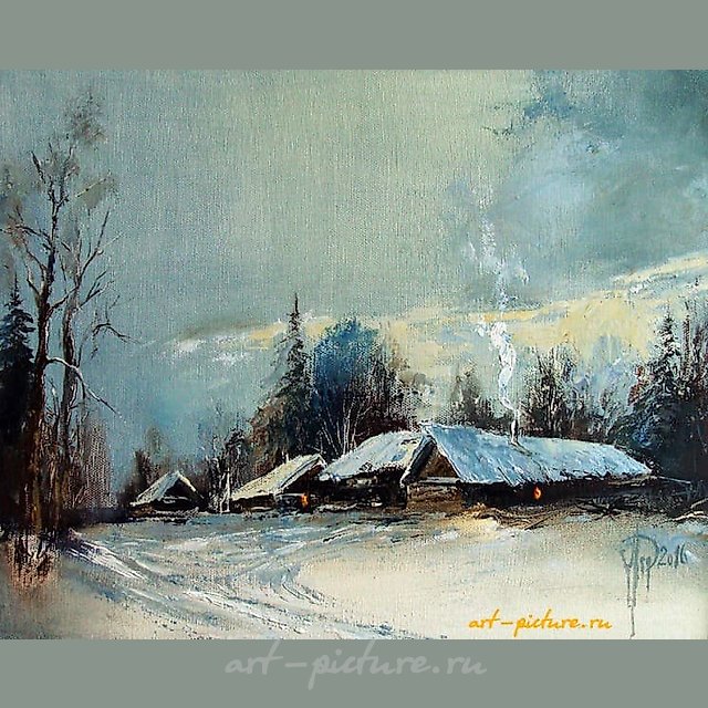 Зимнее селение масло,холст
