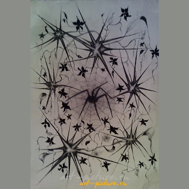 "Spiders, paper, pencil, gel pen"
