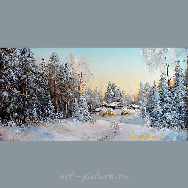 Зимнее селение масло,холст
