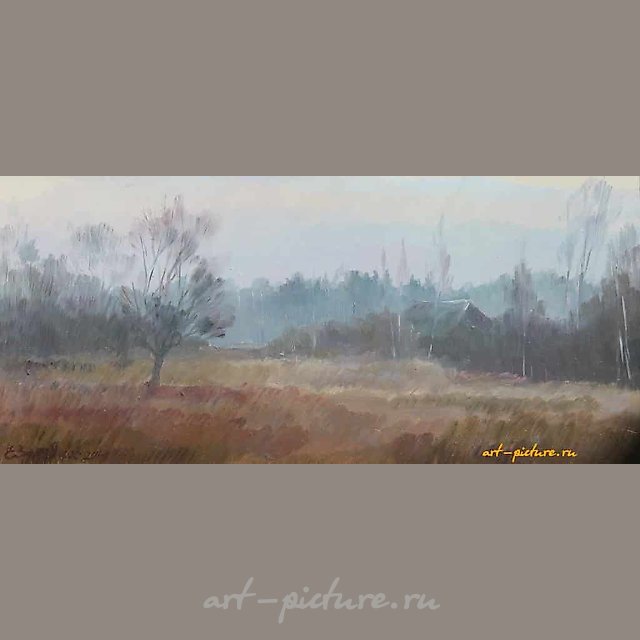Серый день. Осень. ДВП, масло. 12 х 18 см.