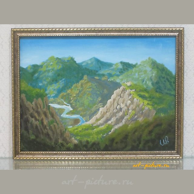 Горная река холст, масло