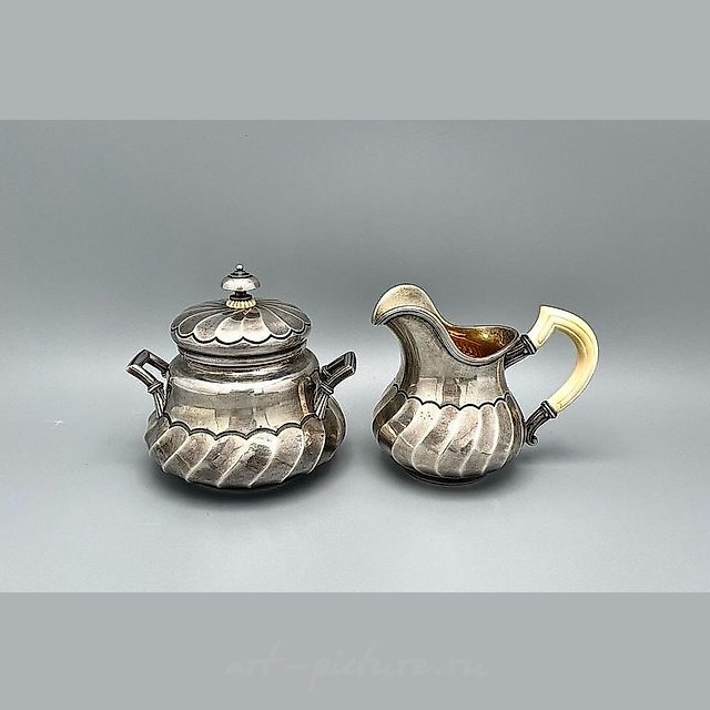 Карл Фаберже молочник сахарница , Российская империя серебро 84