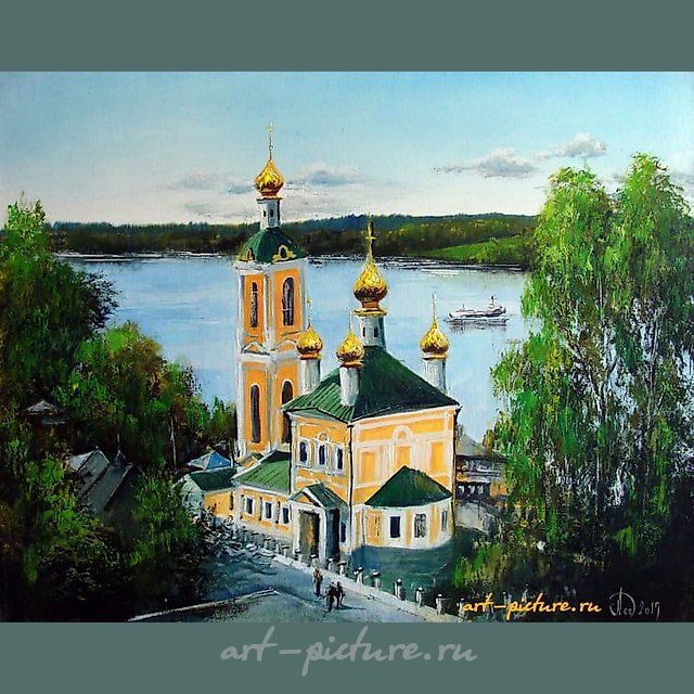 Плёс.Вид на Воскресенскую церковь масло,холст