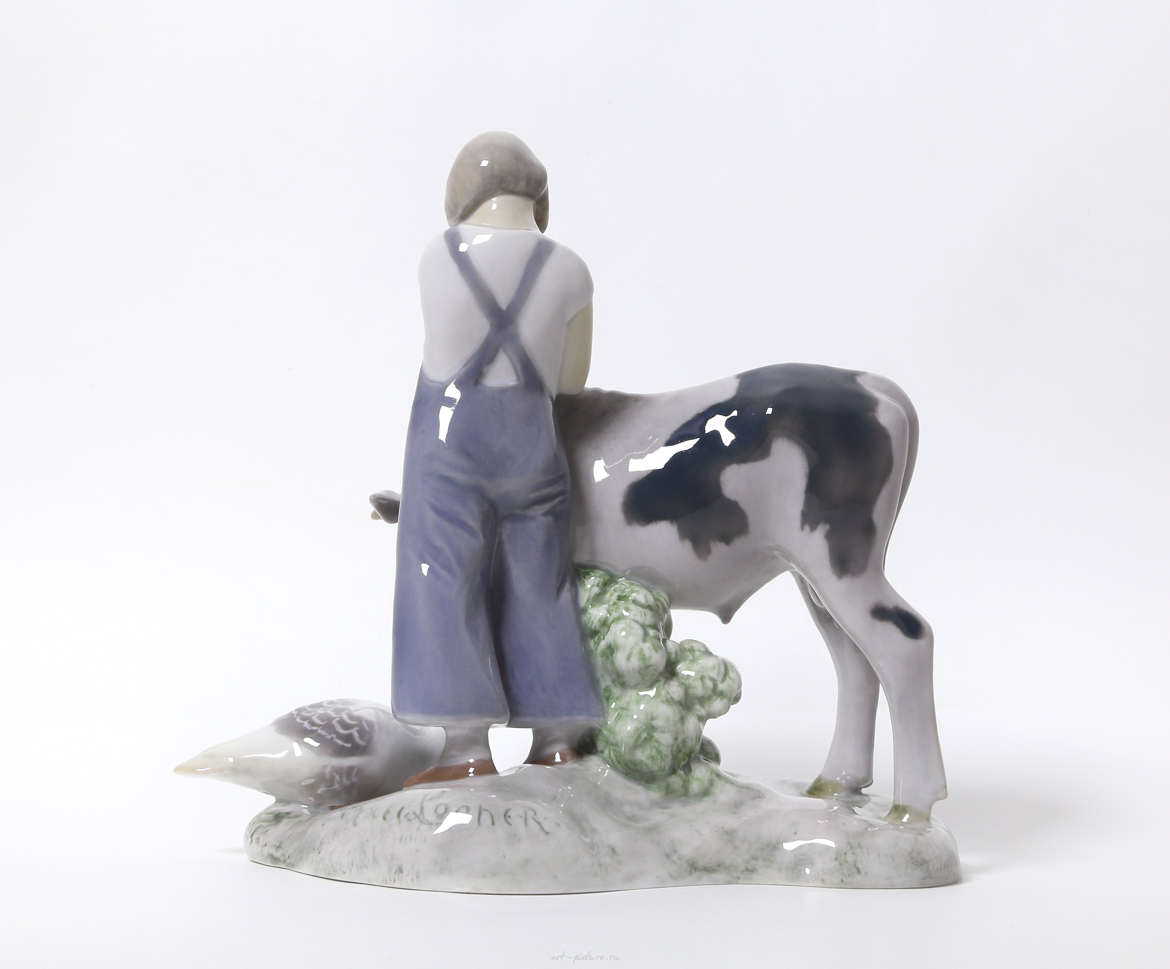 Girl with a cow and goose