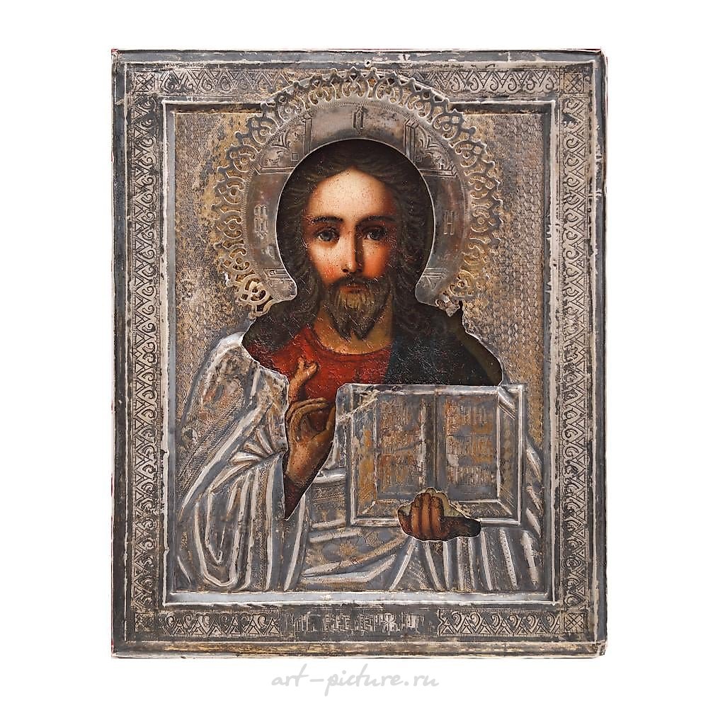 Moscow workshop, Russia, Religious icon on wood, with silver...