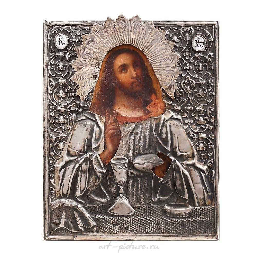 Moscow workshop, Russia, Religious icon on wood, with silver...