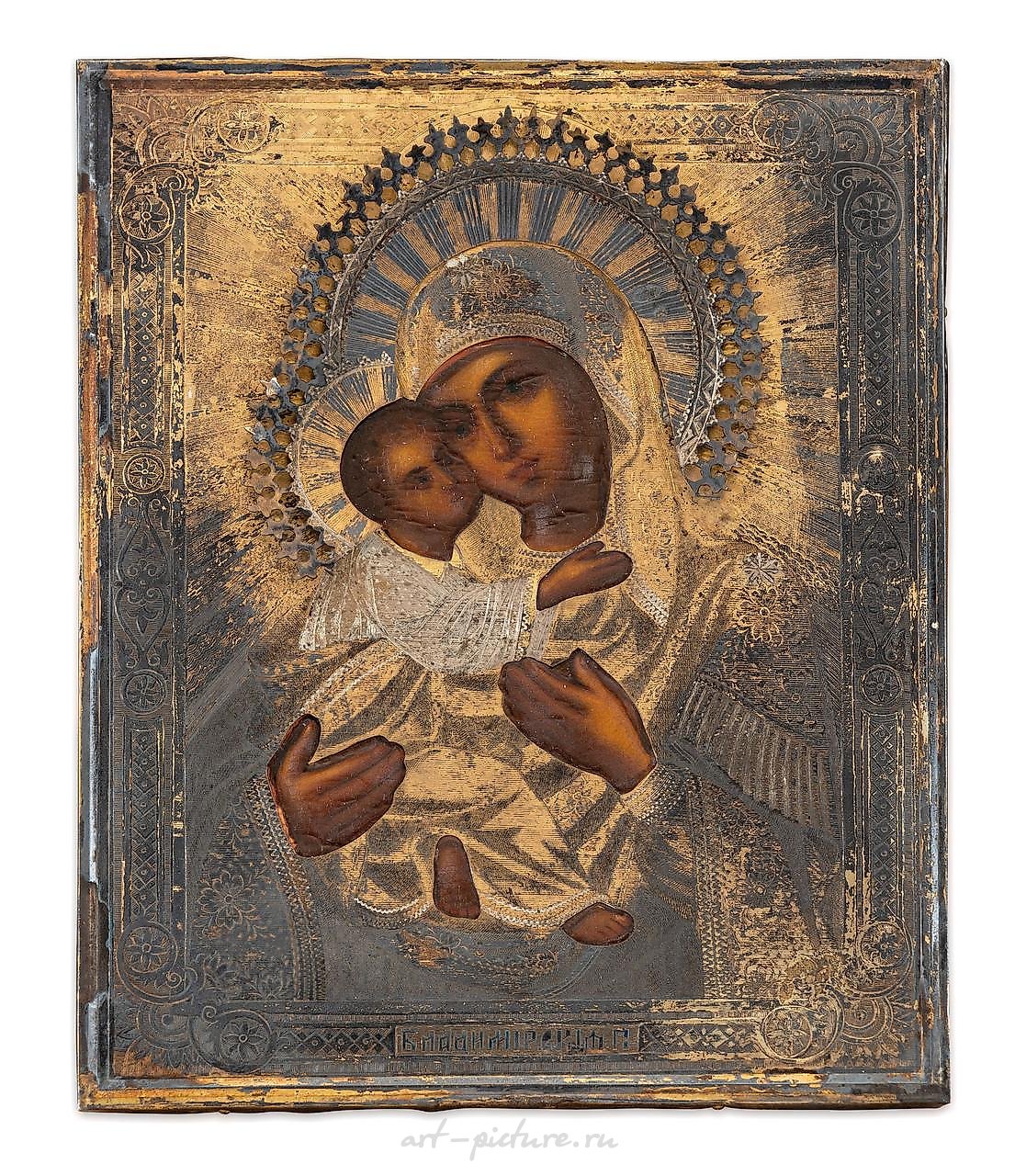 ICON REPRESENTING THE VIRGIN OF VLADIMIR WITH SILVER RIZA...