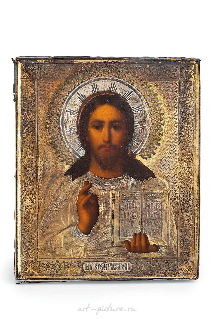 Икона, изображающая Христа с частично серебряной ризой...