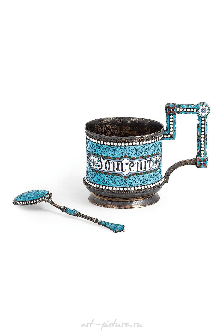 TEA CUP HOLDER IN SILVER AND ENAMEL, MOSCOW, CIRCA 1890, GOLDSMITH...