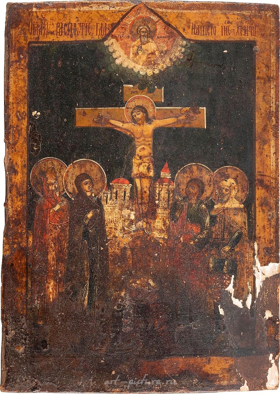 AN ICON SHOWING THE CRUCIFIXION OF CHRIST Russian, late 18th century