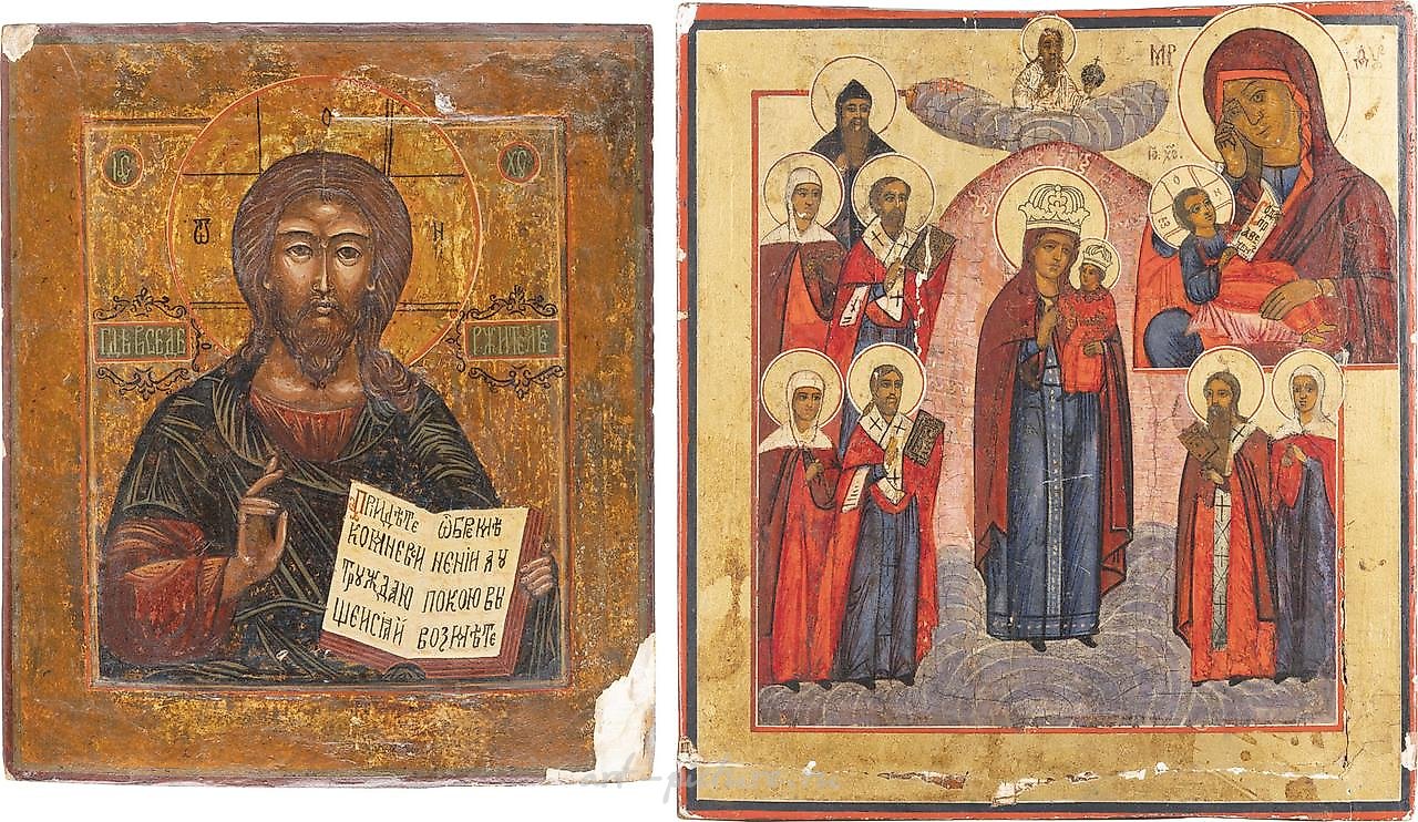 TWO ICONS: MOTHER OF GOD FEODOROWSKAJA AND CHRIST PANTOKR...