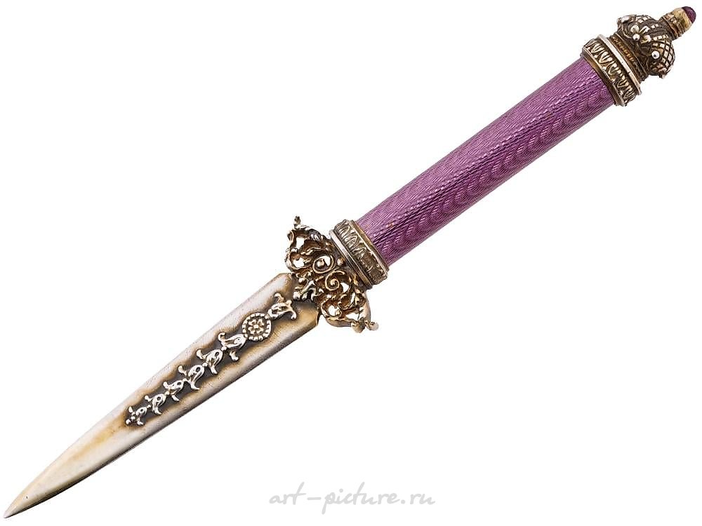 RUSSIAN GILT SILVER GUILLOCHE ENAMEL LETTER OPENER