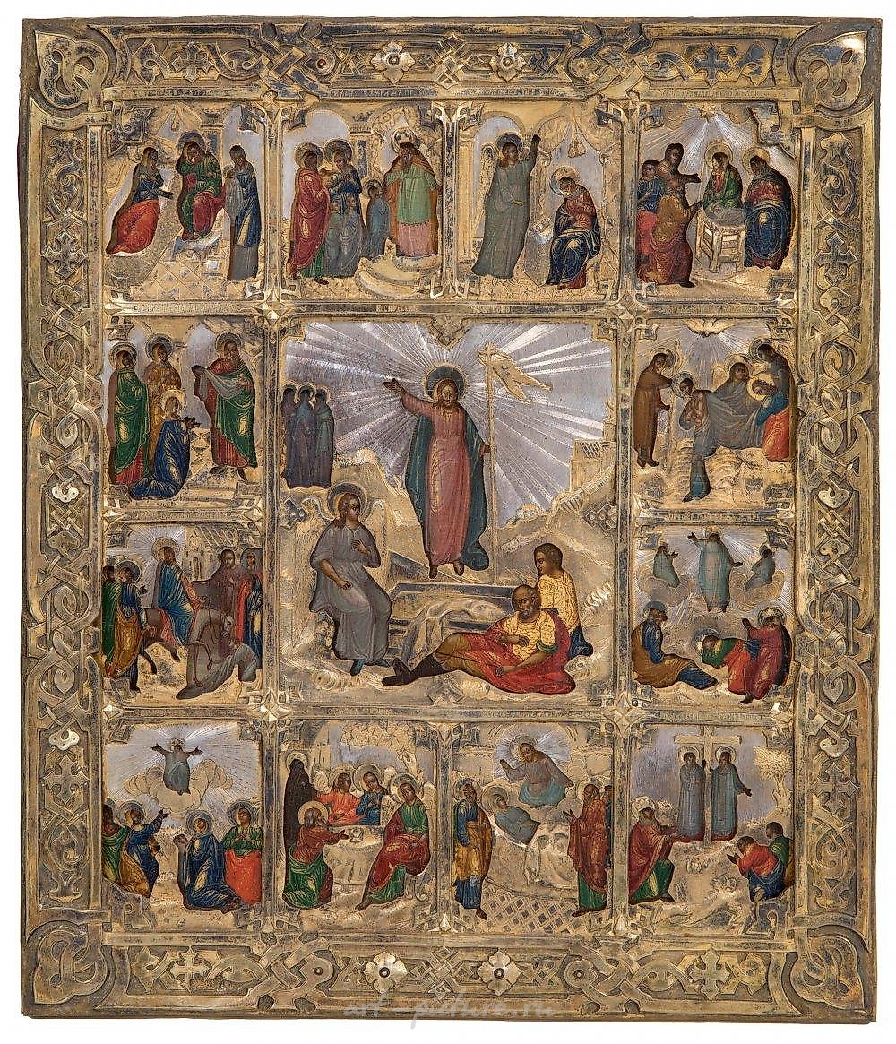 Icon; Russian school; late 19th century.
Tempera...