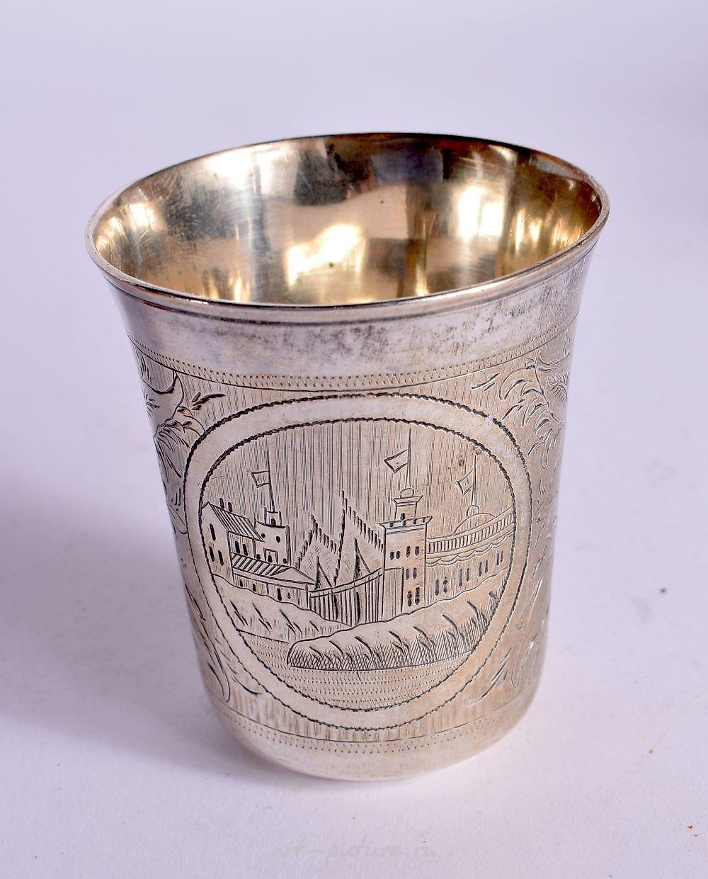 AN ANTIQUE RUSSIAN SILVER BEAKER. 73 grams. 6.5 cm x 6 cm.