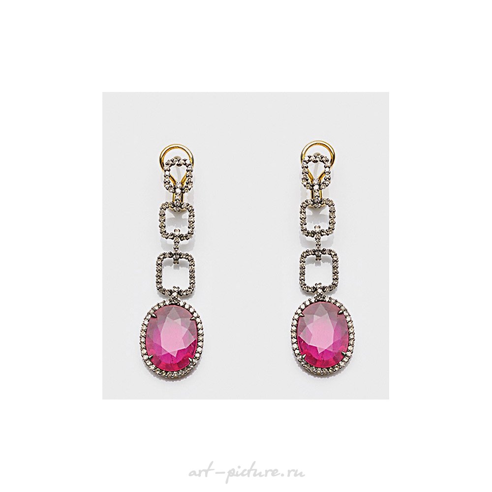 Pair of glamorous ruby earrings in the style of the Belle Epoque.