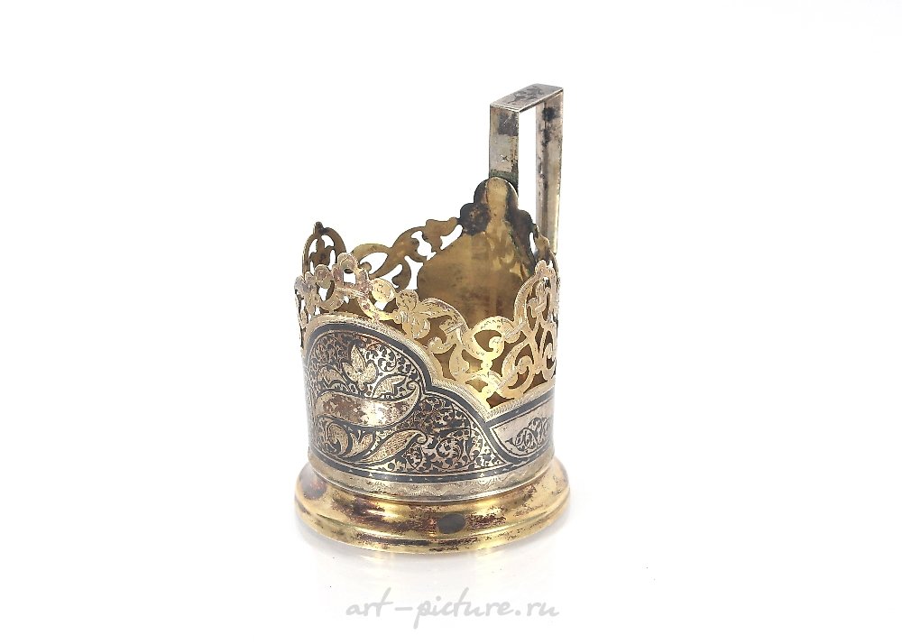 A Russian silver gilt and Niello ware glass holder