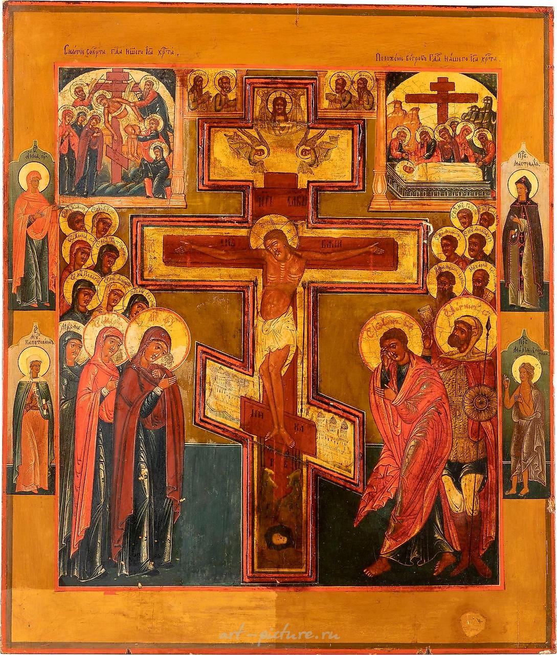 A LARGE ICON SHOWING THE CRUCIFIXION OF CHRIST, THE DEPOSITION