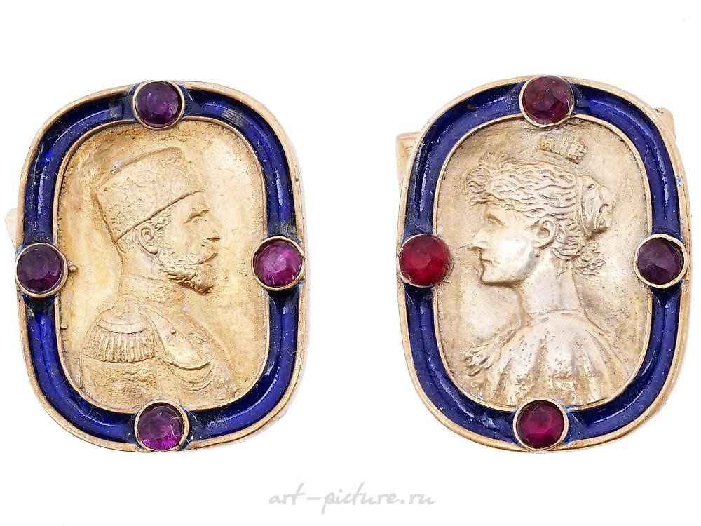 RUSSIAN GILT SILVER NICHOLAS II ALEXANDRA CUFFLINKS