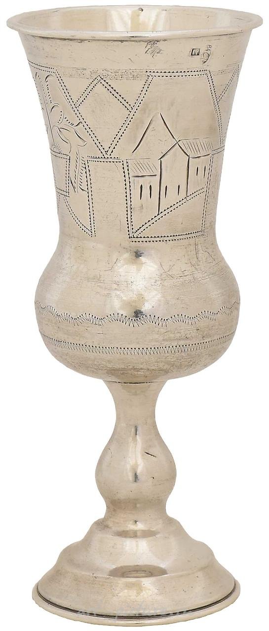 Russian silver glass with architectural engraving.