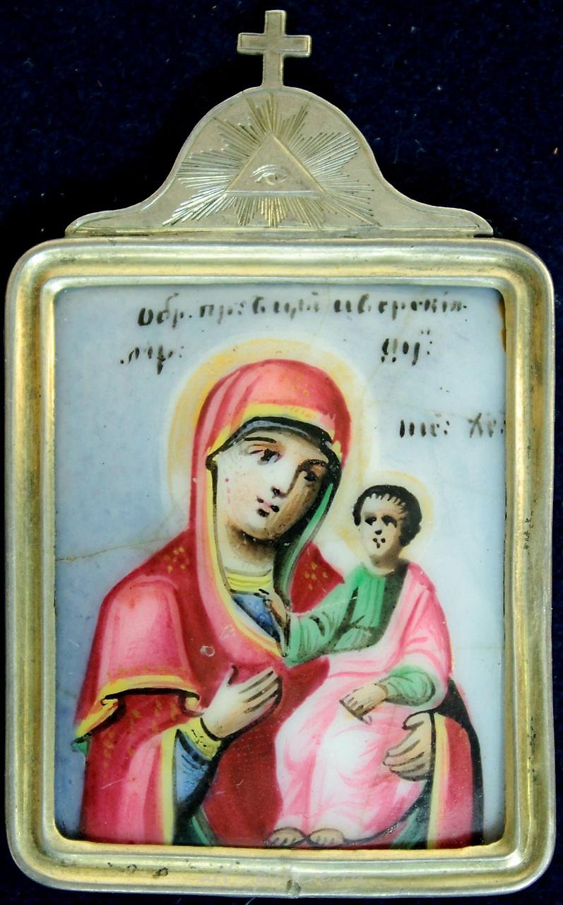 Russian finift icon "Our Lady Iverskaya". - Russia, 19th century...
