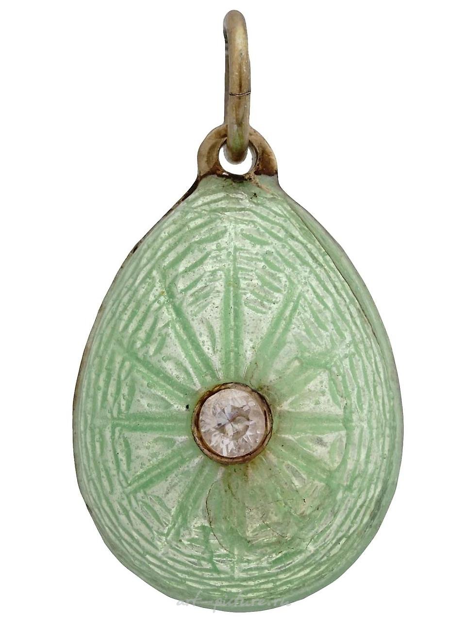 RUSSIAN 88 SILVER AND ENAMEL GEMSTONE EGG PENDANT