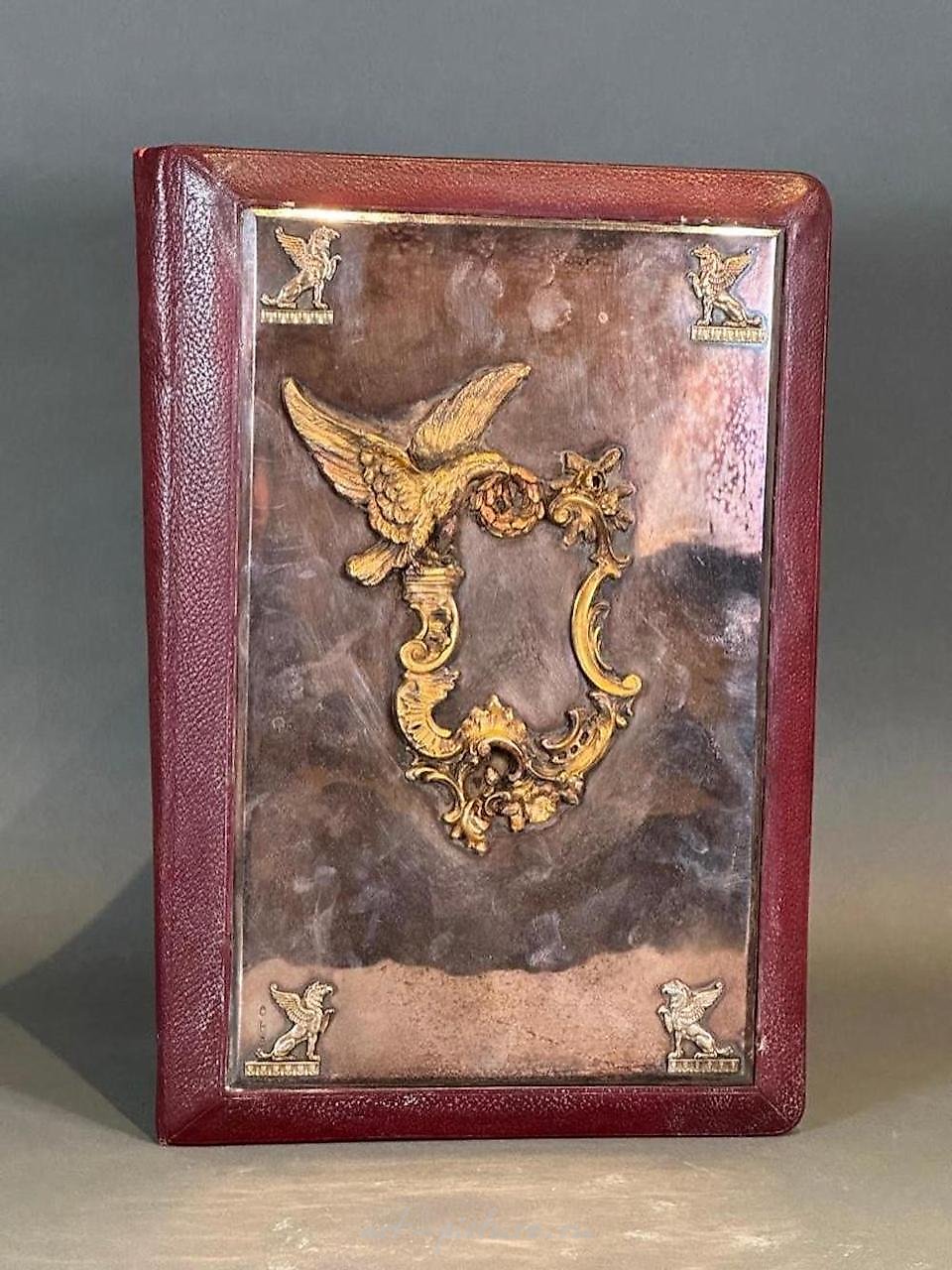 A FABERGE SILVER-MOUNTED LEATHER AND SILK DESK PORTFOLIO, MADE...