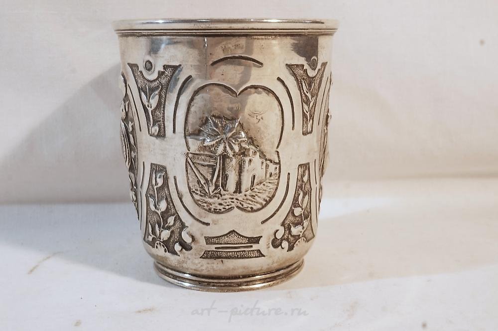 Heavy possibly Russian silver beaker with superb Repousse decoration.
