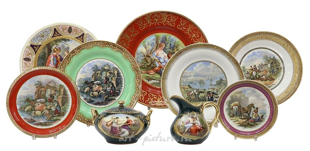 Комплект кабинетных тарелок в стиле Royal Vienna и других стилей