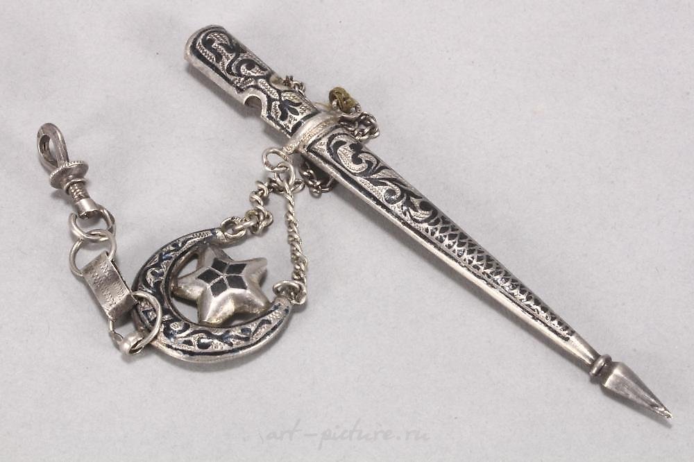 Russian Caucasus Silver and Niello Dagger Brooch.