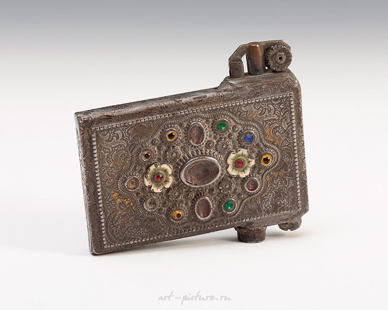 Russian lighter, late 19th century. Silver plated metal, enamel...
