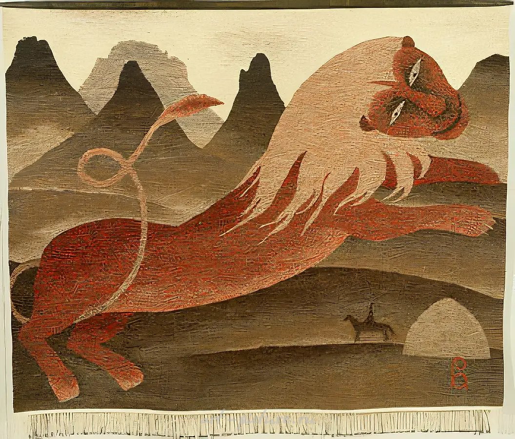 Лев., 2000, шерсть, ручное ткачество, 140х170 Собственность автора