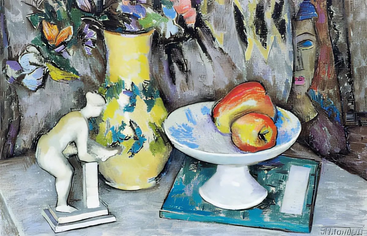 Натюрморт со скульптурой Матвеева., 1999, бумага, пастель, 40х60