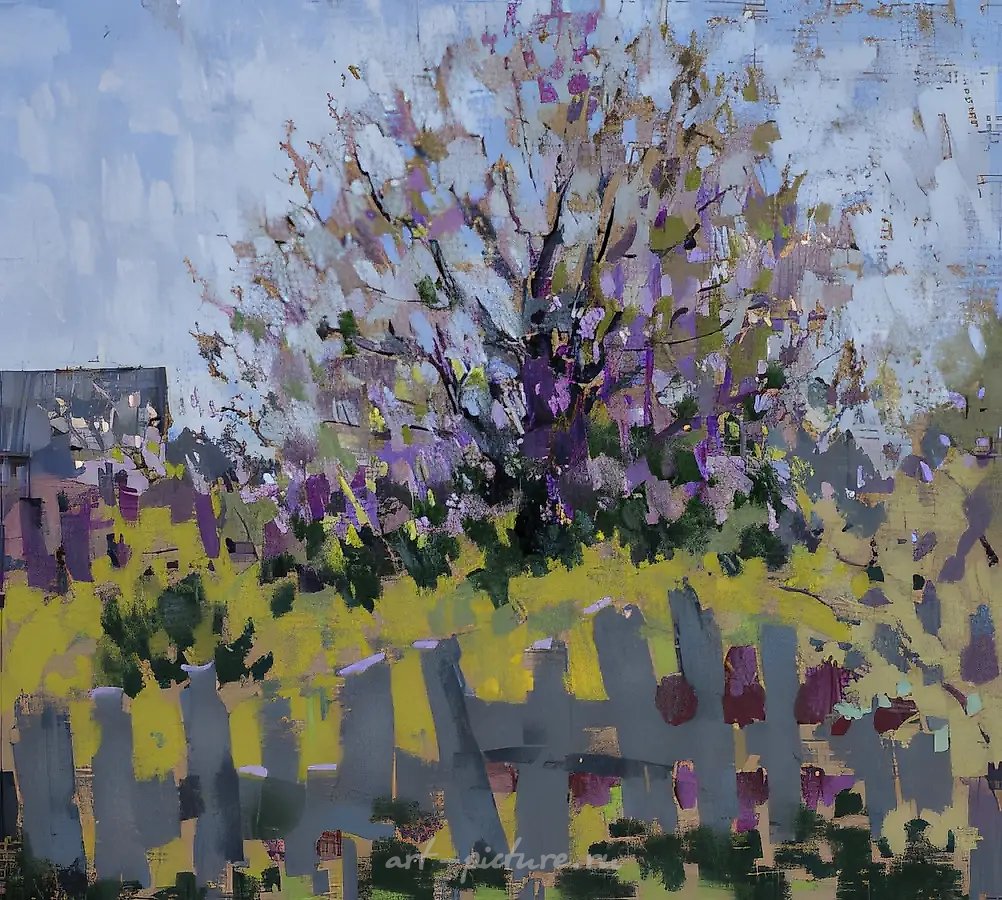 Яблонька цветет., 1997, бумага, пастель, 25х30