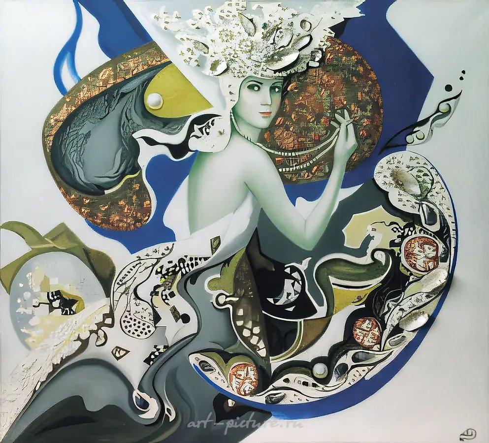 Афродита, 1998, холст, смешанная техника (масло, акрил, золото, раковины, бисер), 100х110