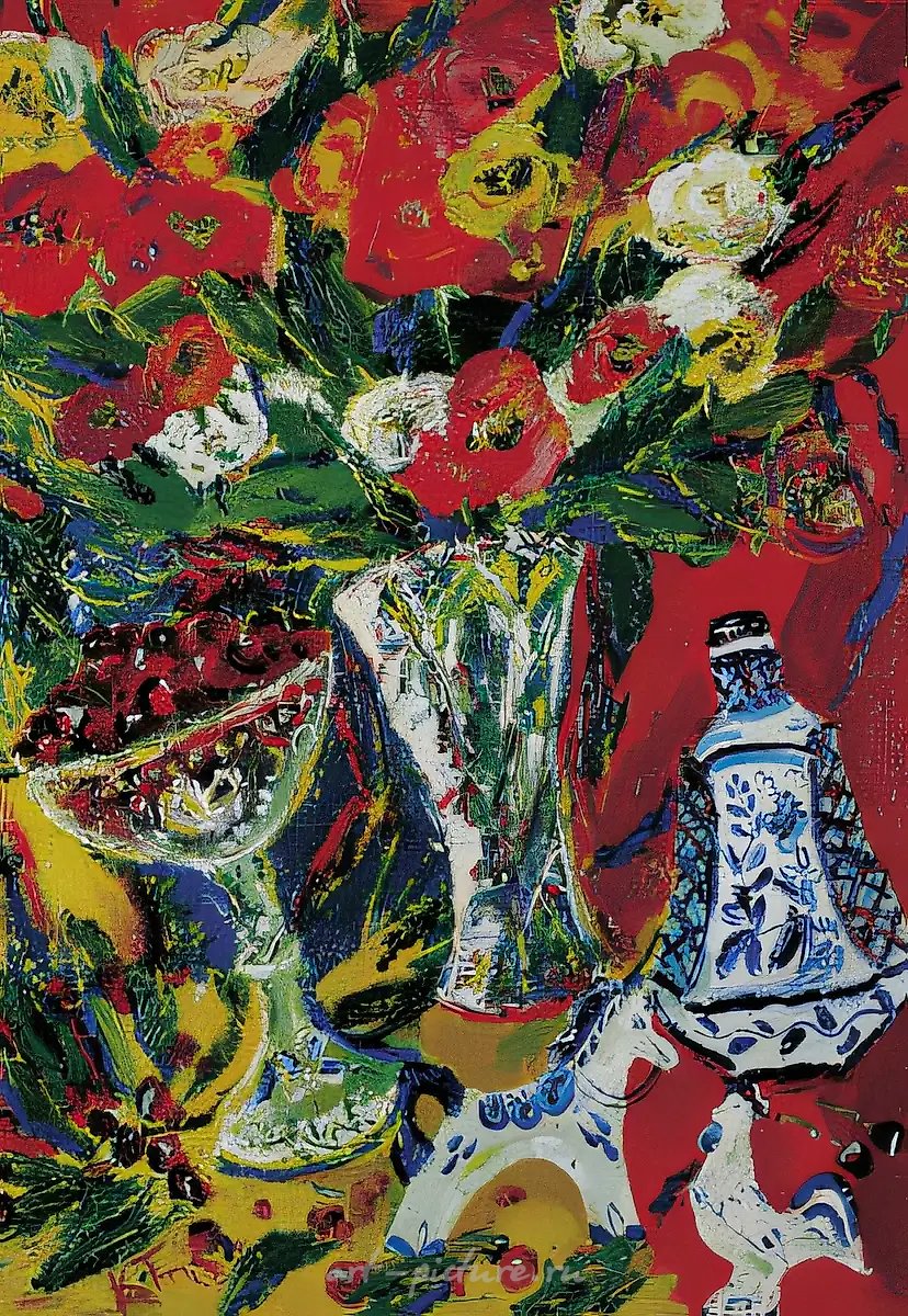 Гжель и тюльпаны., 1998, холст, масло, 70х50
