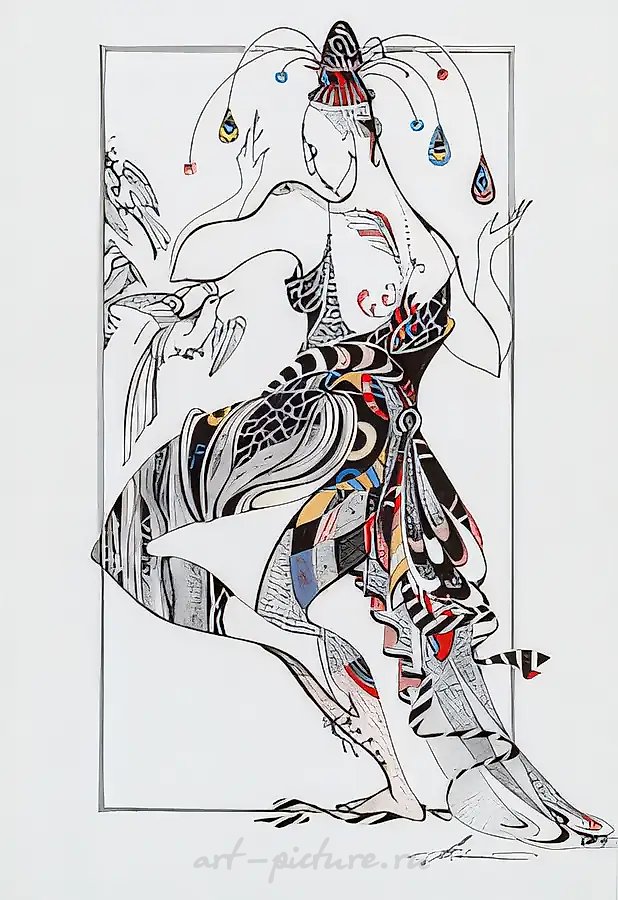 Птицы-I. Серия «Маски и костюмы», 2001, тушь, бумага, перо, акрил, 40x30, $180