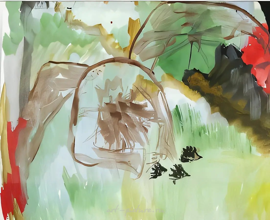 Бесёнок, кисти, цветок, 2000, холст, карандаш, 30x40