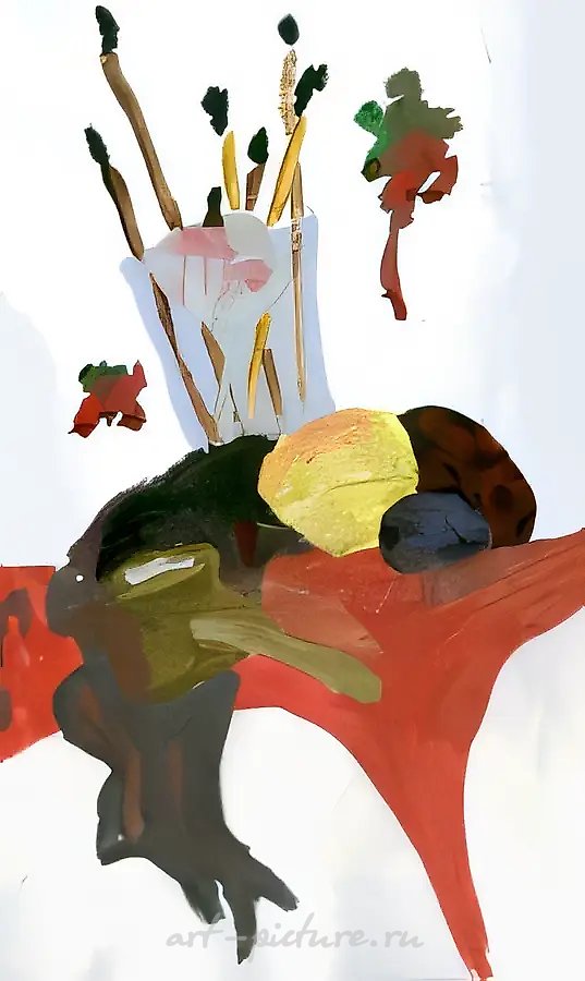 Натюрморт. Кисти и фрукты, 1999, доска, гуашь, 45x30