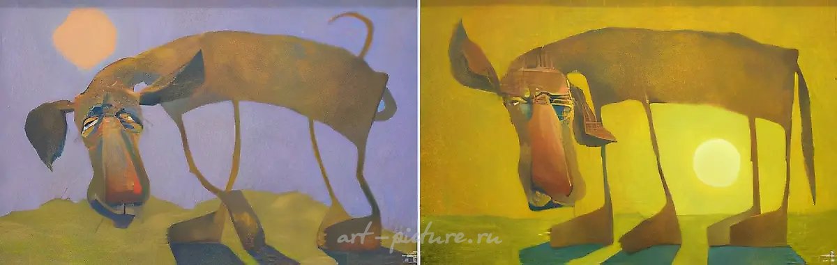 От заката до рассвета. Диптих, 2001, масло на холсте, 80x50, $1400