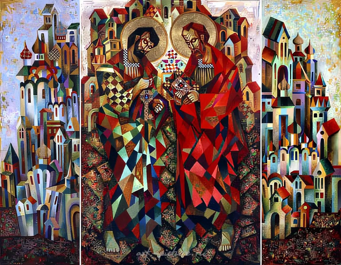 Святой Петр и Святой Павел. Триптих, 1994, холст, масло, 100х36, 100х80, 100х36 Частная коллекция. США