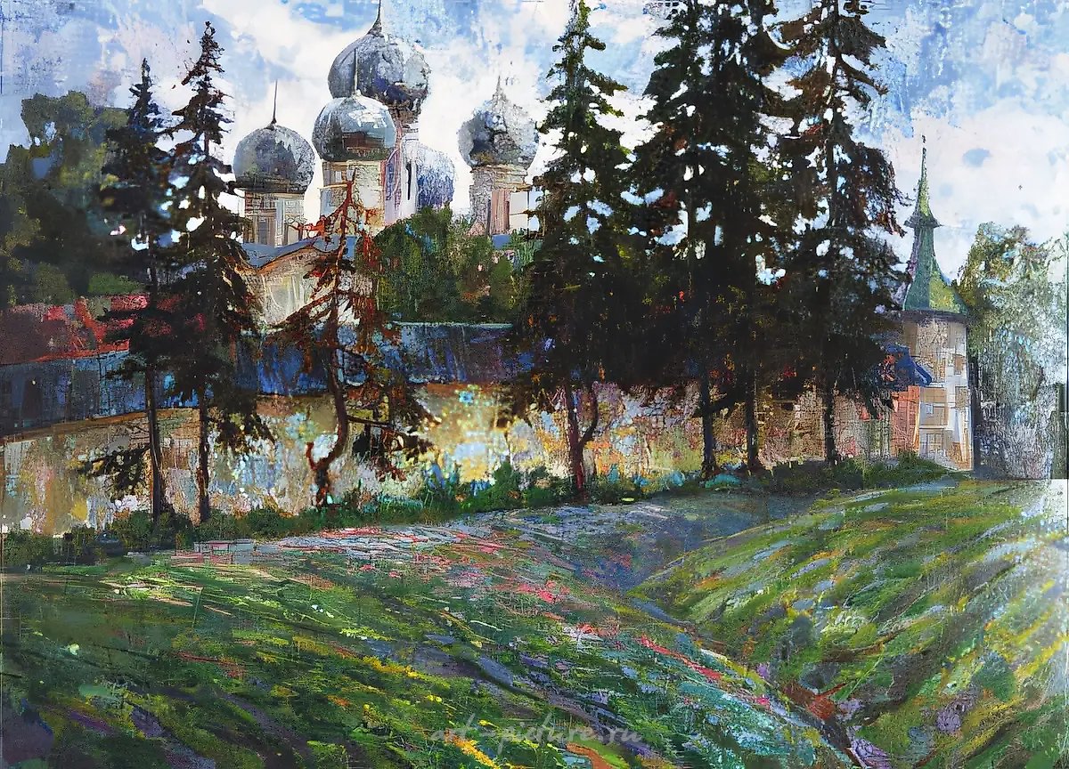 А. Оранская. У стен Кирилло-Белозерского монастыря, 0, холст, масло,