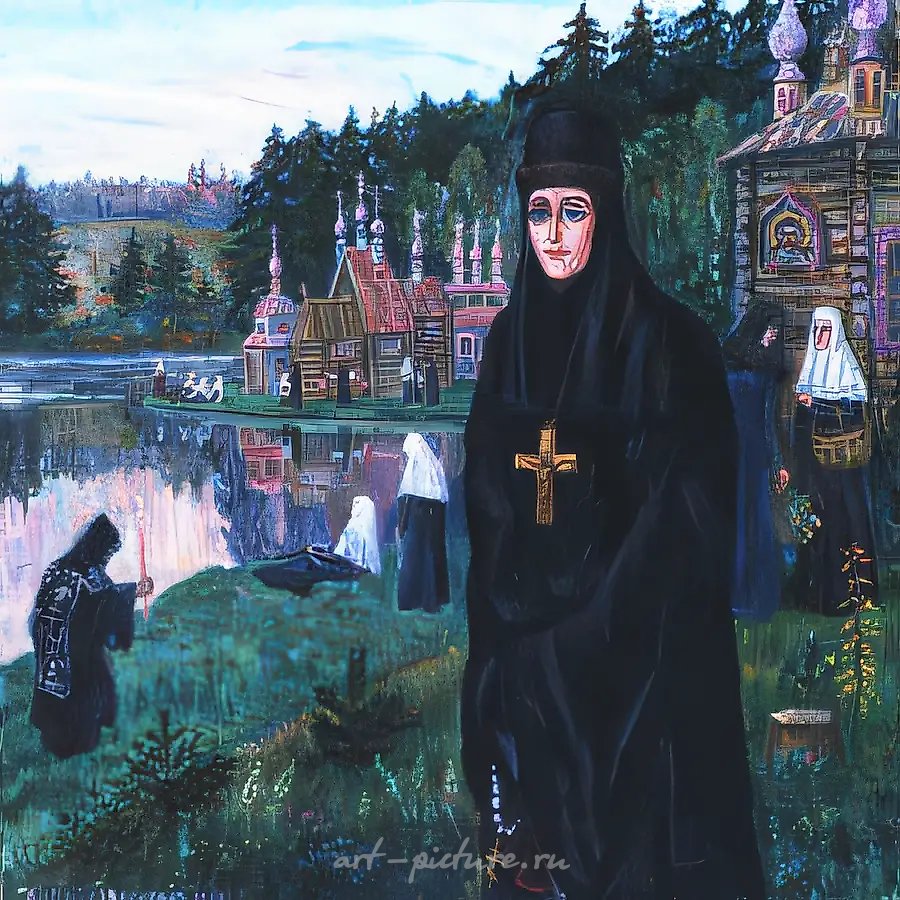 Д.Небогатов. Тихая обитель. Памяти М.В.Нестерова, 1999, холст, масло, 100х100, $580