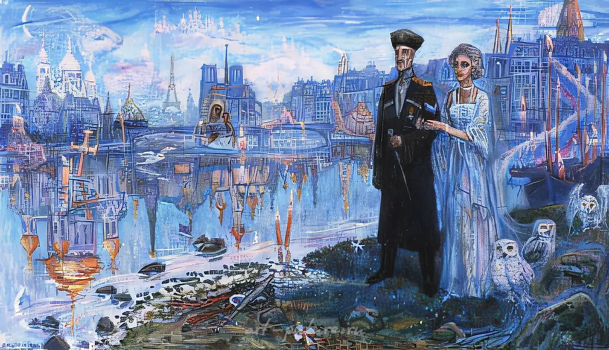 Д.Небогатов. Русская Атлантида. Портрет барона Врангеля, 1999, холст, масло, 90х150, $930