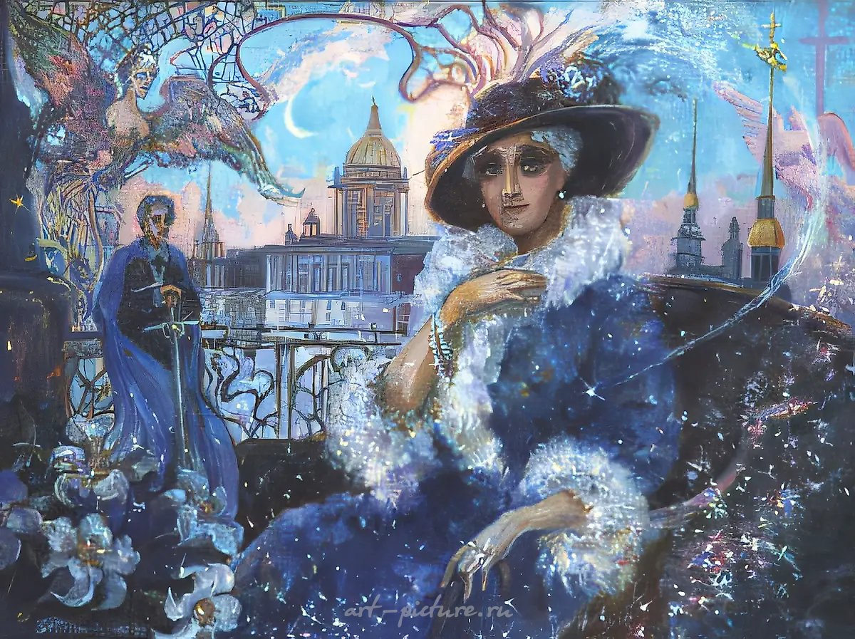 Д.Небогатов. Здесь на синей Земле. Совместно с А.Оранской, 1999, холст, масло, 60х80, $300